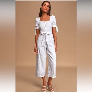 Charlie Holiday Cleo White Button-Front Puff Sleeve Culotte Jumpsuit XS